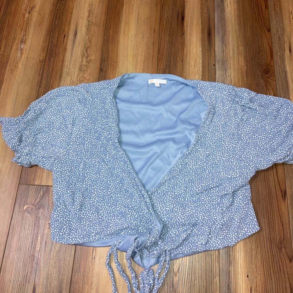 Blue Cropped Wrap Top